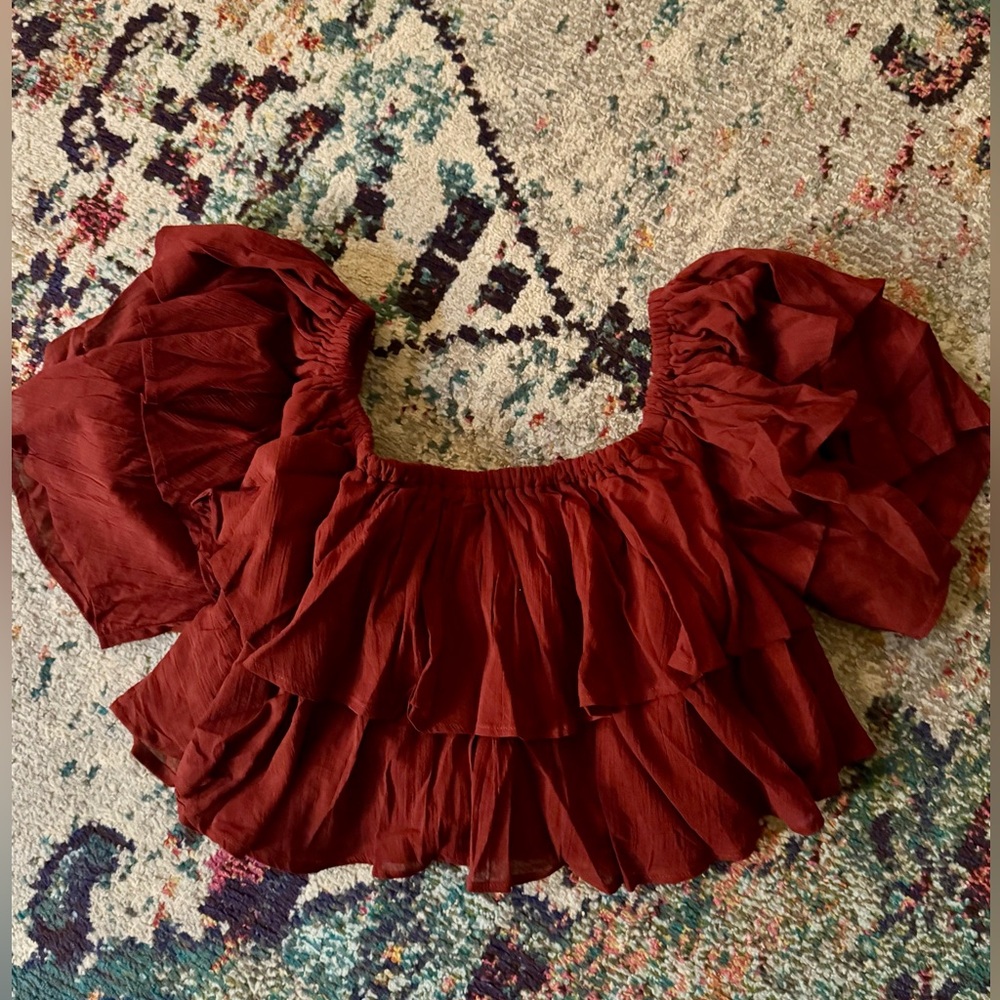 Eloquii Deep Red Layered Crop Blouse